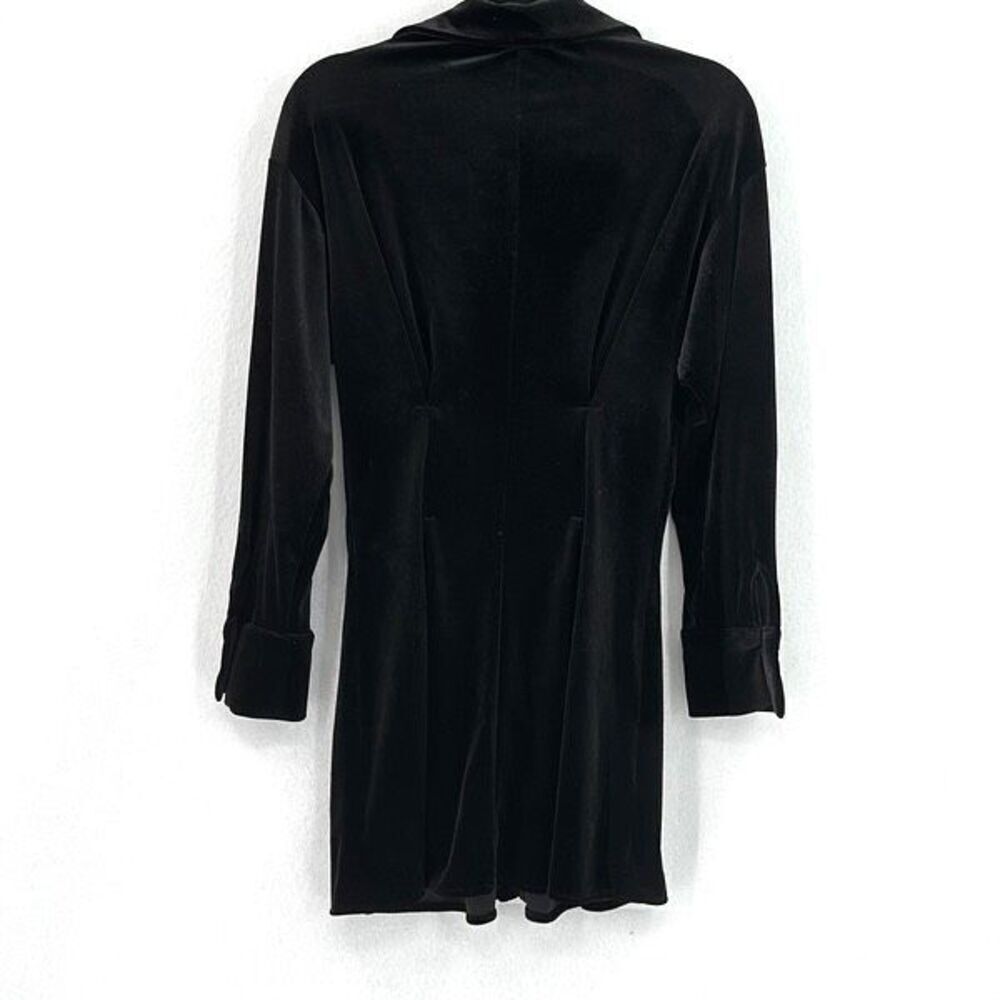 Zara Black Velvet V Neck Long Sleeve Pleated Button Front Shirt Dress Size XS - Picture 4 of 8